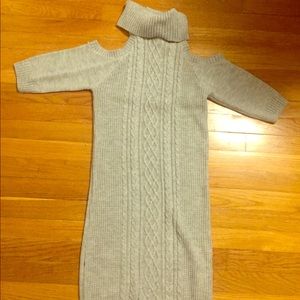 Gray Turtleneck Cold Shoulder Sweater Dress